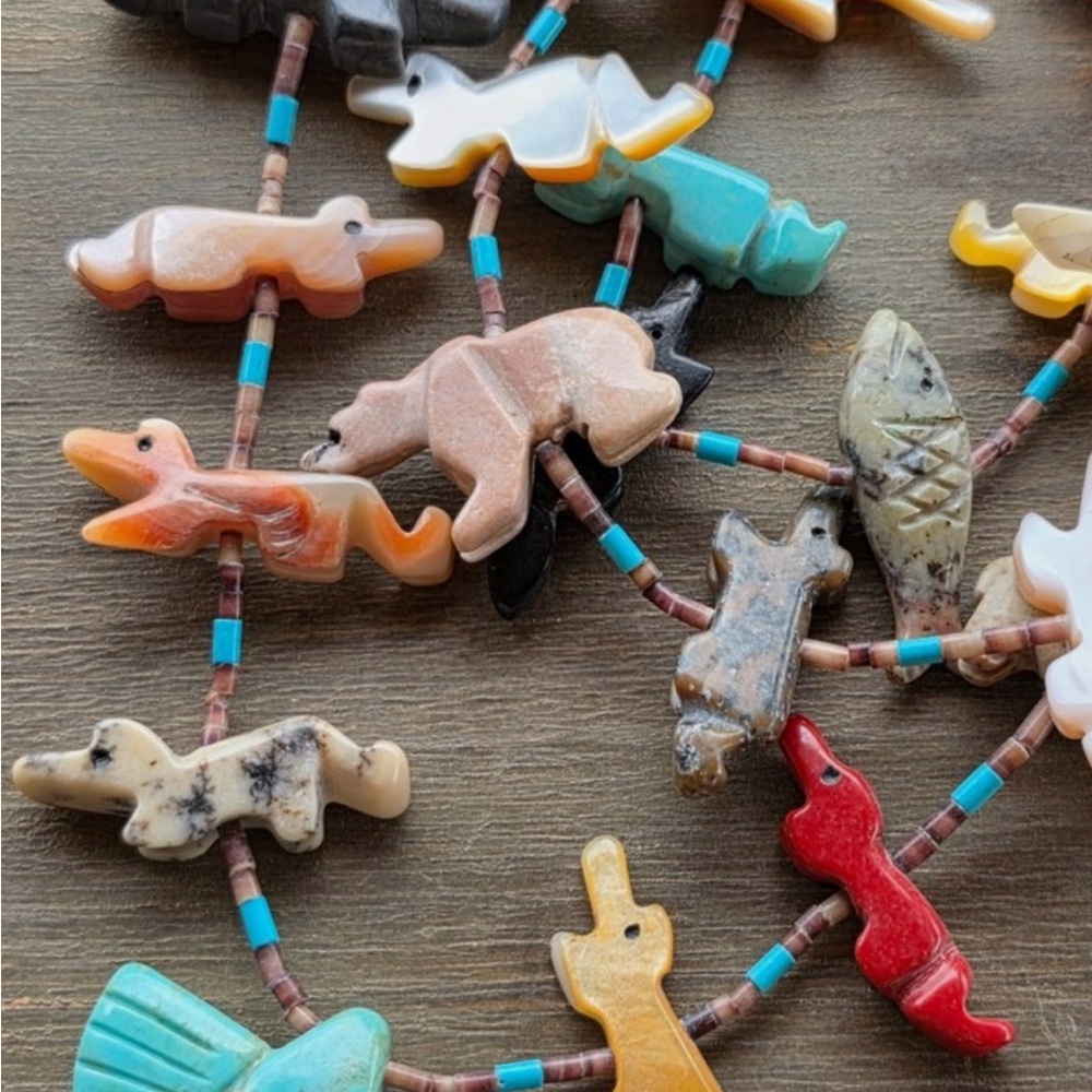 Vintage Heishi 3 strand Multi-Color Stone/shell Bird Cluster Necklace - Picture 7 of 8